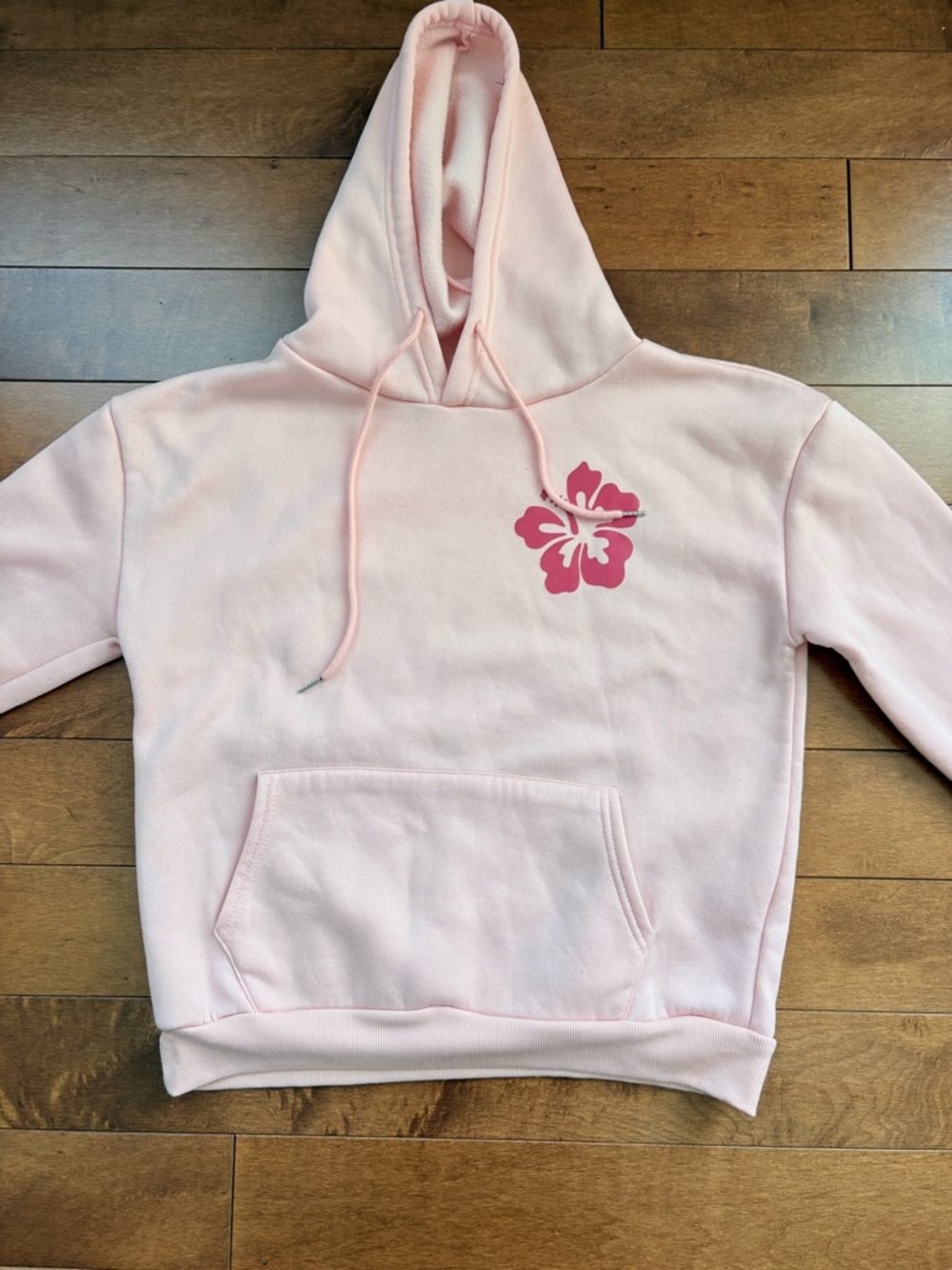 SHEIN Pink Hoodie with Hibiscus Graphic small